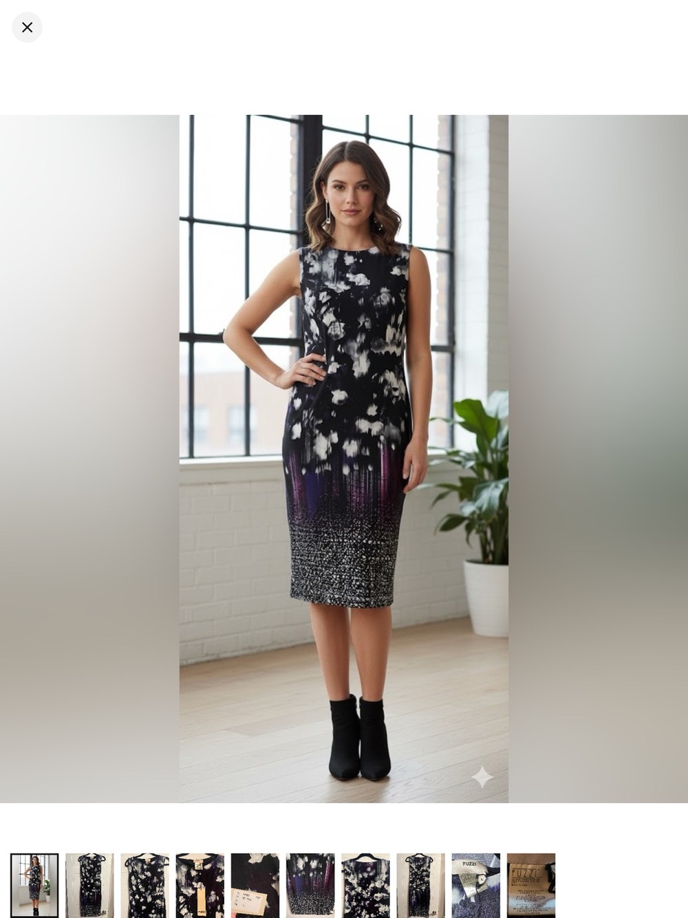 Fuzzi Jean Paul Gaultier Purple Midnight Print Sleeveless Midi Shift Dress L NWT